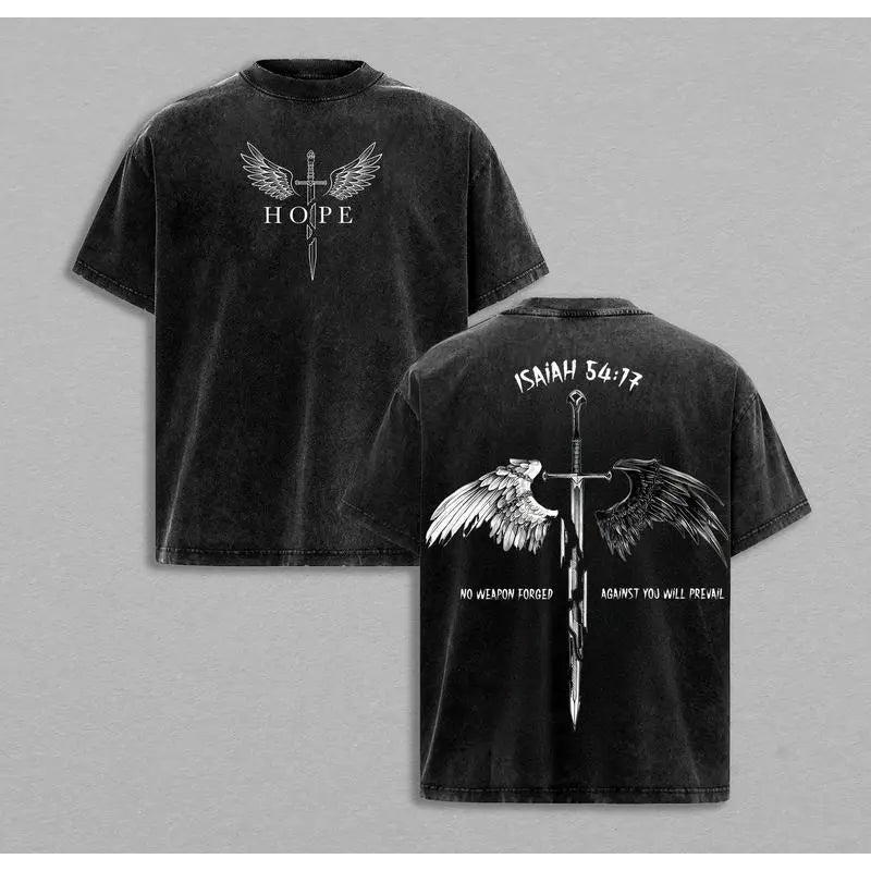 Men's Pure Cotton Christian Clothing - Faith Print, Bible Verse, Angel Wings Faith Message, Short-Sleeve T-Shirt, Casual Classic Cut, Free Arm Movement, Chinese New Year Theme